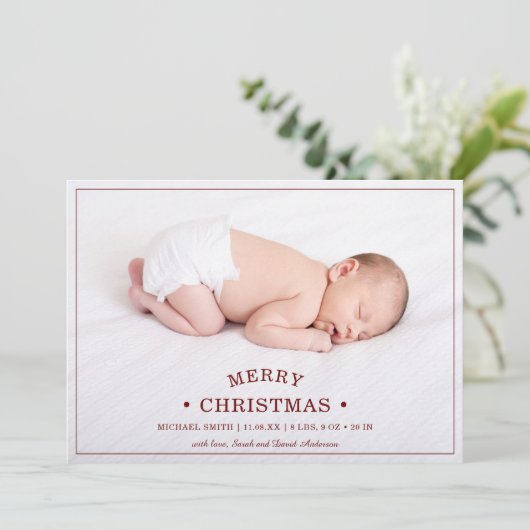 Eerste kerstfoto van baby's Aankondiging geboorte (Staand voorkant)