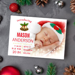 Eerste kerstfoto van baby's Aankondiging geboorte