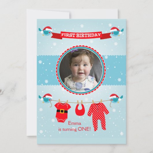 Eerste kerstfoto van Birthday Party Kaart (Voorkant)