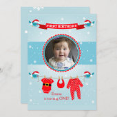 Eerste kerstfoto van Birthday Party Kaart (Voorkant / Achterkant)