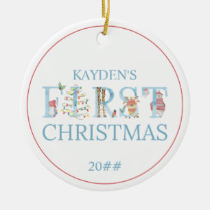 Eerste Kerstfoto van Cute Animal Baby Keramisch Ornament