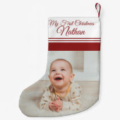 Eerste kerstfoto van Cute Baby Kleine Kerstsok (Achterkant)