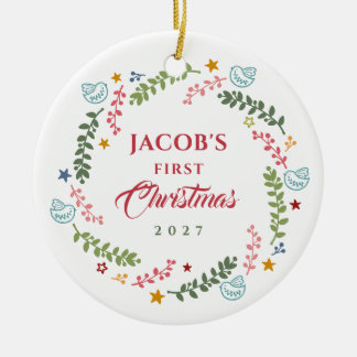 Eerste kerstfoto van de baby keramisch ornament
