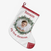 Eerste kerstfoto van de baby met naam grote kerstsok (Voorkant (Hangend))