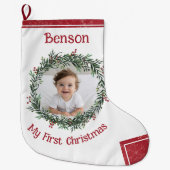 Eerste kerstfoto van de baby met naam grote kerstsok (Voorkant)