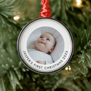 Eerste kerstfoto van de baby metalen ornament