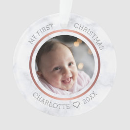 Eerste kerstfoto van de baby moderne marmer ornament