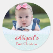 Eerste kerstfoto van de baby ronde sticker (Voorkant)