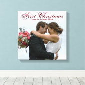 Eerste kerstfoto van de bruiloft met namen canvas afdruk (Insitu (Houten vloer))