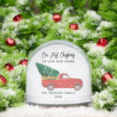 Eerste Kerstfoto van de familie Moderne Rode Vrach Sneeuwbol (Kerstmis)