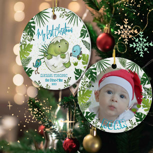 Eerste kerstfoto van de geweldige baby  keramisch ornament