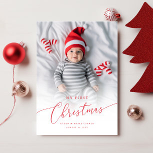 Eerste kerstfoto van de moderne Elegant Baby Feestdagenkaart
