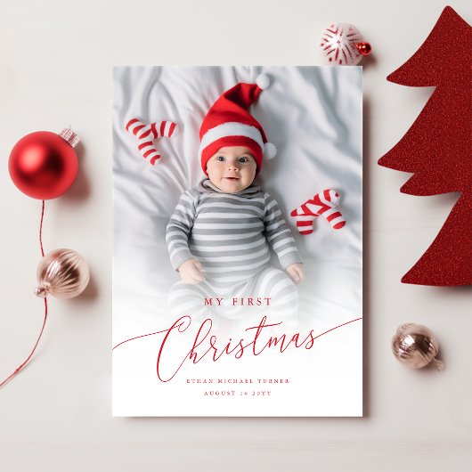 Eerste kerstfoto van de moderne Elegant Baby Feestdagenkaart
