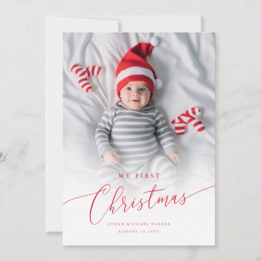 Eerste kerstfoto van de moderne Elegant Baby Feestdagenkaart (Voorkant)