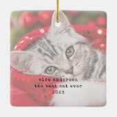 Eerste kerstfoto van een minischrijfmachine met ee keramisch ornament (Achterkant)