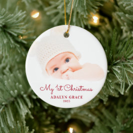 Eerste kerstfoto van Elegant Script Baby Keramisch Ornament