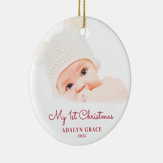 Eerste kerstfoto van Elegant Script Baby Keramisch Ornament (Rechts)