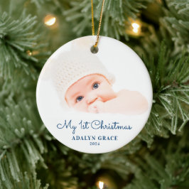 Eerste kerstfoto van Elegant Script Baby Keramisch Ornament