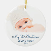 Eerste kerstfoto van Elegant Script Baby Keramisch Ornament (Voorkant)