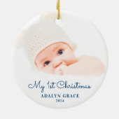 Eerste kerstfoto van Elegant Script Baby Keramisch Ornament (Achterkant)