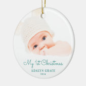 Eerste kerstfoto van Elegant Script Baby Keramisch Ornament (Links)