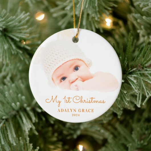 Eerste kerstfoto van Elegant Script Baby Keramisch Ornament (Boom)