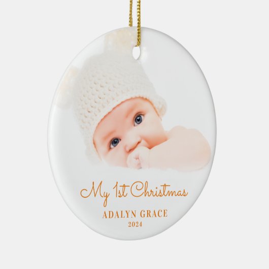 Eerste kerstfoto van Elegant Script Baby Keramisch Ornament (Rechts)