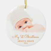 Eerste kerstfoto van Elegant Script Baby Keramisch Ornament (Voorkant)