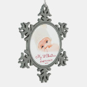 Eerste kerstfoto van Elegant Script Baby Tin Sneeuwvlok Ornament (Links)