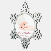 Eerste kerstfoto van Elegant Script Baby Tin Sneeuwvlok Ornament (Rechts)