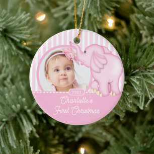 Eerste kerstfoto van Elephant Baby Keramisch Ornament