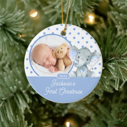 Eerste kerstfoto van Elephant Baby Keramisch Ornament (Boom)