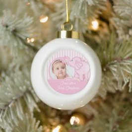 Eerste kerstfoto van Elephant Baby Keramische Bal Ornament