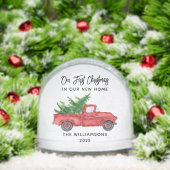 Eerste Kerstfoto van familie Rode Vrachtwagen Kers Sneeuwbol (Kerstmis)