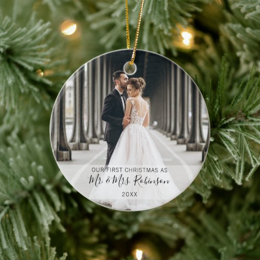 Eerste kerstfoto van getrouwd stel keramisch ornament (Boom)