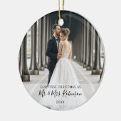 Eerste kerstfoto van getrouwd stel keramisch ornament (Links)