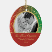 Eerste kerstfoto van Gold Floral Red Keramisch Ornament (Rechts)