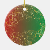 Eerste kerstfoto van Gold Floral Red Keramisch Ornament (Achterkant)