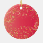 Eerste kerstfoto van Gold Floral Red Keramisch Ornament (Achterkant)