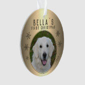 Eerste kerstfoto van Gold Snowflake Puppy Ornament (voorkant)