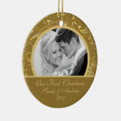 Eerste kerstfoto van gouden bloemen keramisch ornament (Rechts)