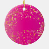 Eerste kerstfoto van gouden Floral Pink Keramisch Ornament (Achterkant)