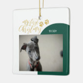 Eerste kerstfoto van Green & Gold Pet Puppy Keramisch Ornament (Links)