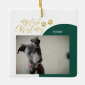 Eerste kerstfoto van Green & Gold Pet Puppy Keramisch Ornament (Voorkant)