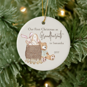 Eerste kerstfoto van grootouders met teddybeer keramisch ornament