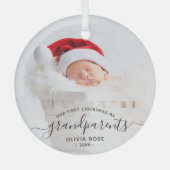 Eerste kerstfoto van grootouders met zwarte script glas ornament (Voorkant)