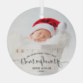 Eerste kerstfoto van grootouders met zwarte script glas ornament (Achterkant)