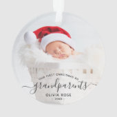 Eerste kerstfoto van grootouders met zwarte script ornament (achterkant)