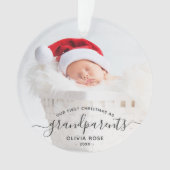Eerste kerstfoto van grootouders met zwarte script ornament (voorkant)