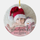 Eerste kerstfoto van grootouders met zwarte tekst keramisch ornament (Achterkant)